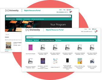 Pink circle with two Texidium LMS integration screenshots